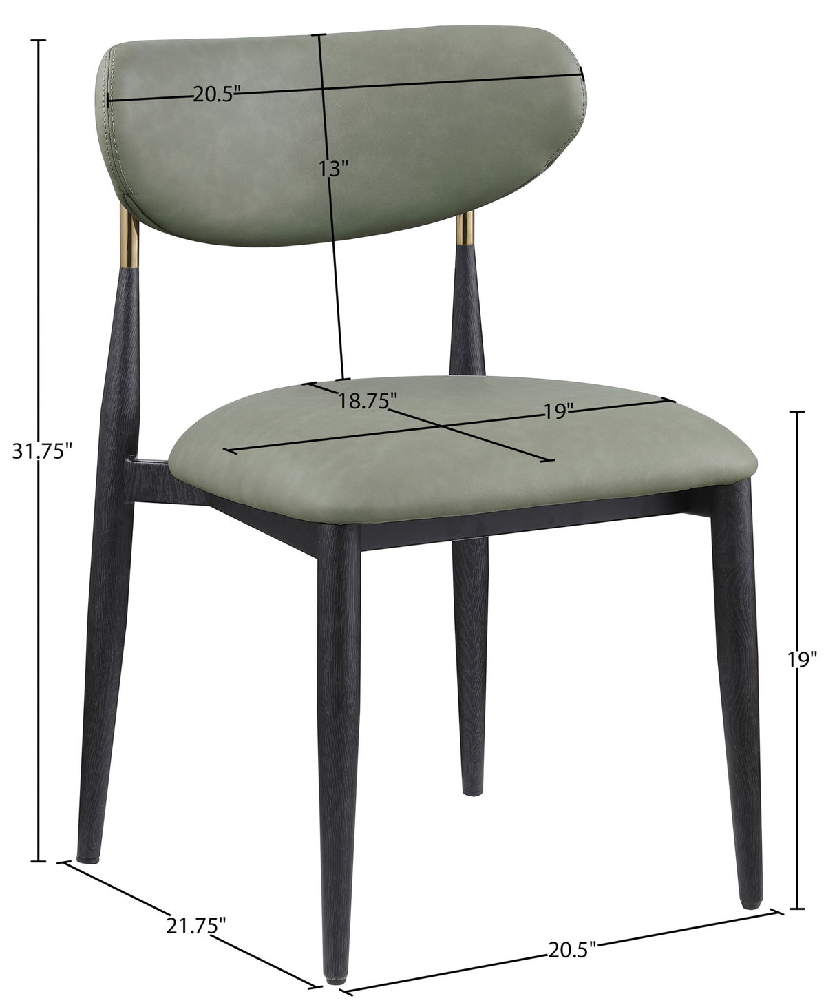 Ronda - Vegan Leather Upholstered Dining Side Chair - Black Legs