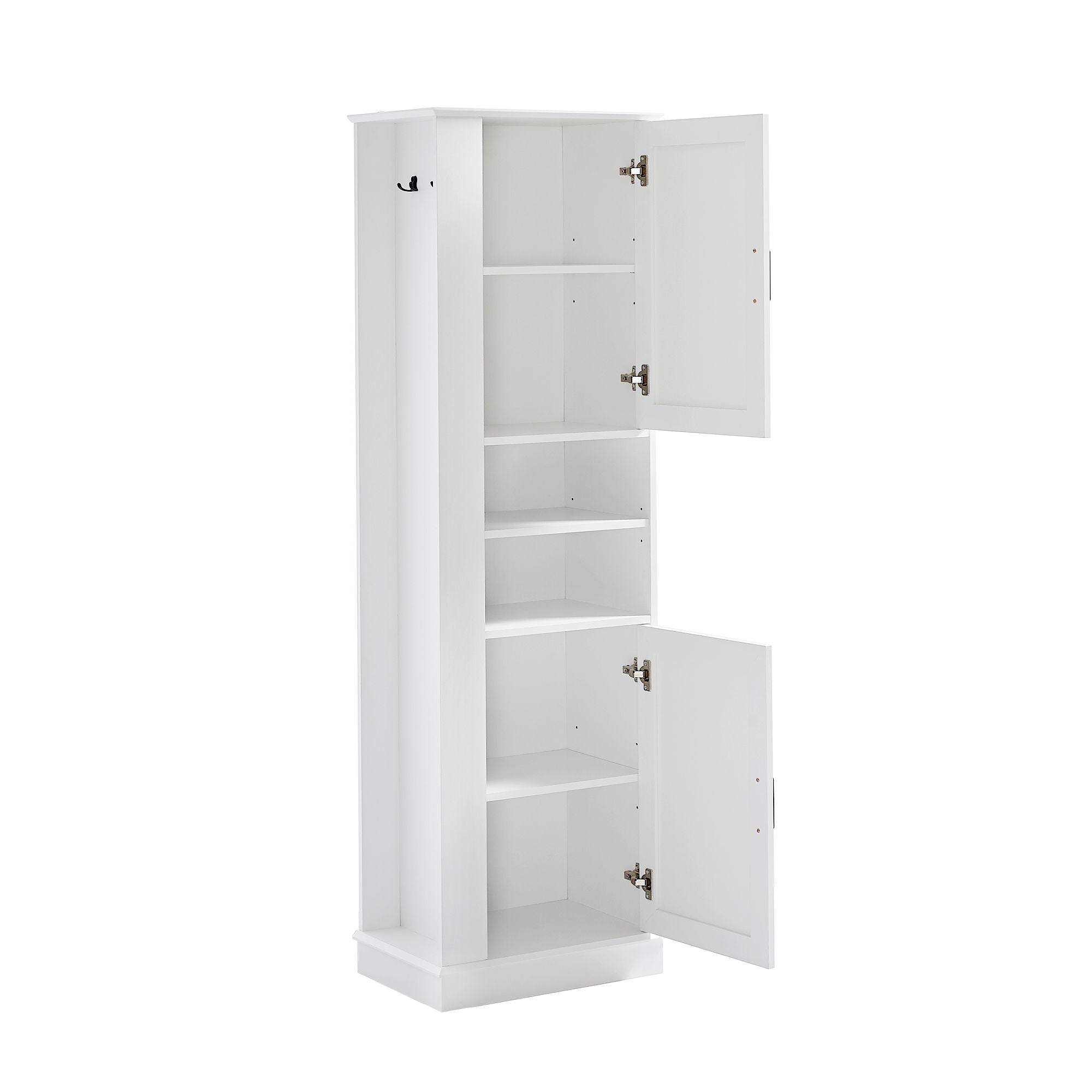Tall Freestanding Bathroom Storage Cabinet With Adjustable Shelves And Side Hooks Board, Rectangle Design