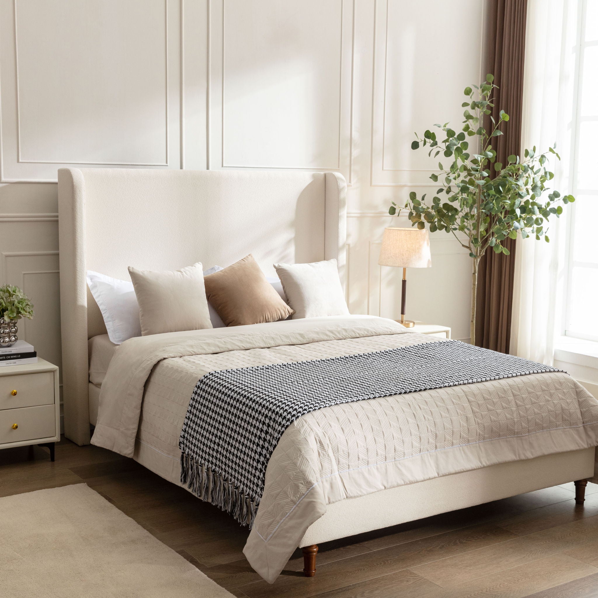 Harper - California King Size Tall Headboard Upholstered Bed - Ivory