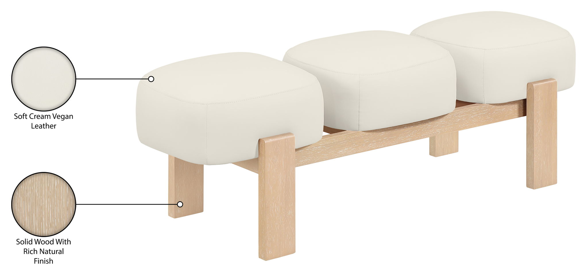 Woodcrest - Vegan Leather Upholstered Bench - Painted Natural Base