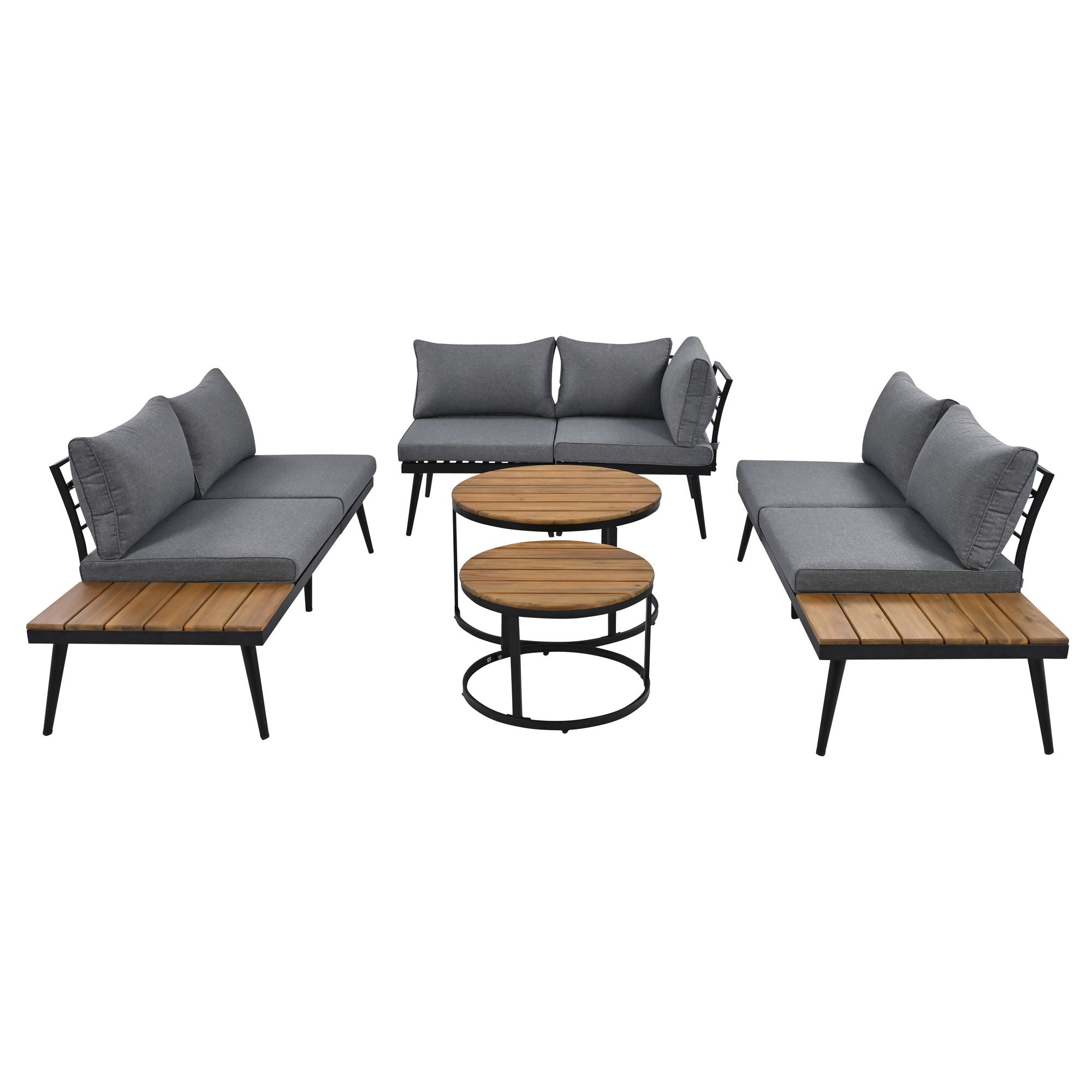 Modern Outdoor Sectional Sofa Set With Nesting Coffee Tables