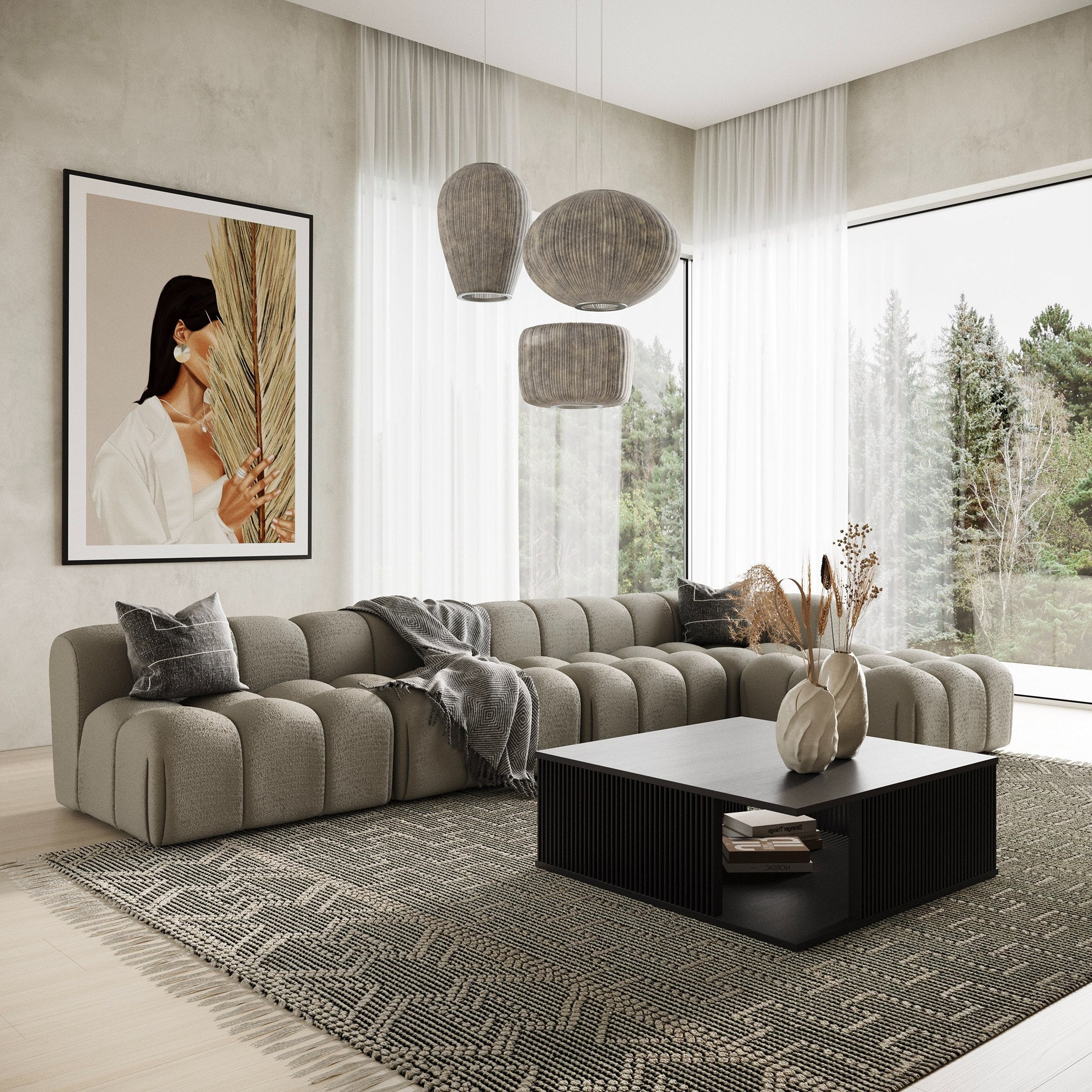 Divani Casa Juniper - Modern Grey Fabric Modular Armless Seat (Set of 5)