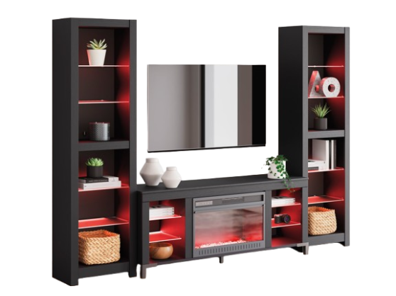 W2721 - TV Stand w/ Fireplace (LED Lights) 3PC SET (TV Stand+2 Piers)