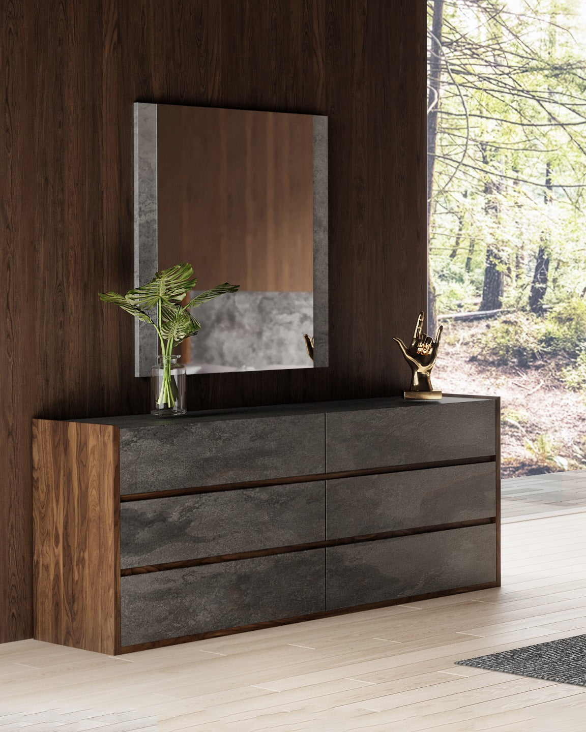 Nova Domus Rado - Modern Walnut & Volcanic Slate 4-Piece Bedroom Set