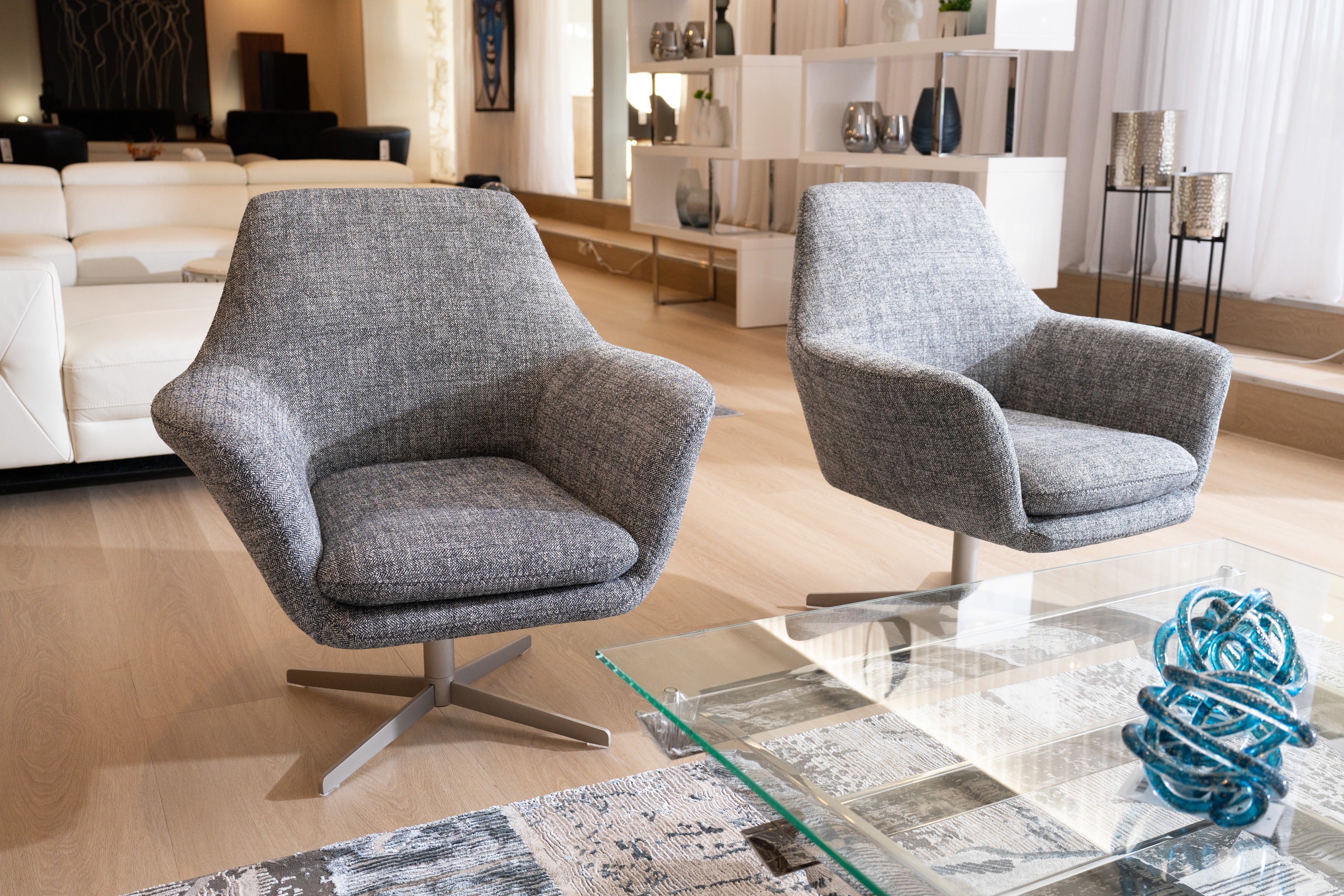 Divani Casa Elvin - Modern Dark Grey Fabric Swivel Lounge Chair