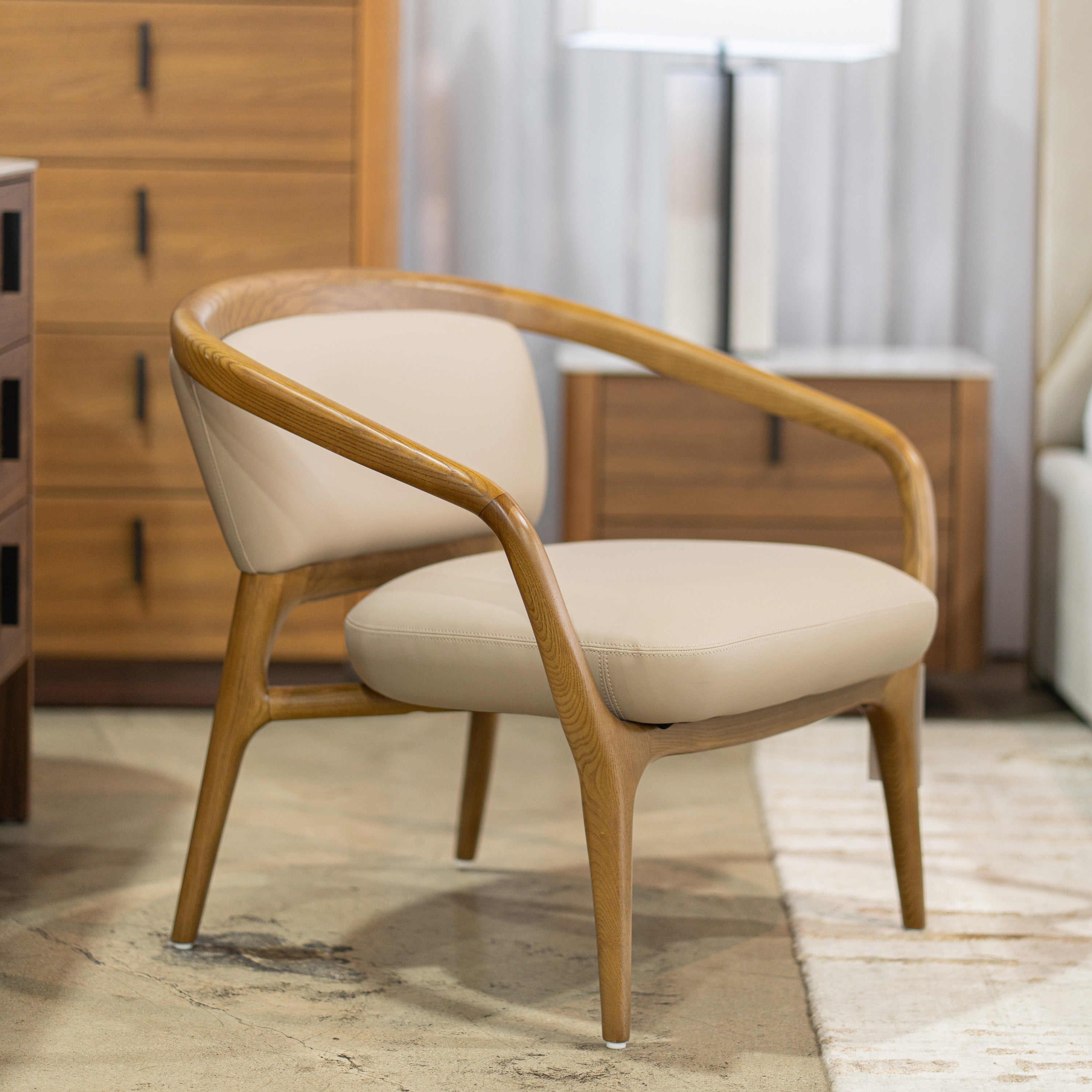Modrest Deana - Mid Century Beige + Walnut Accent Chair