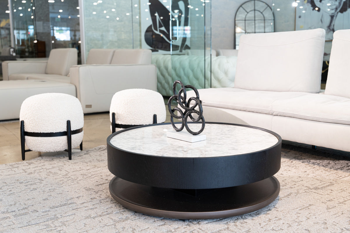 Miranda - Modern Ceramic + Black Oak Round Coffee Table