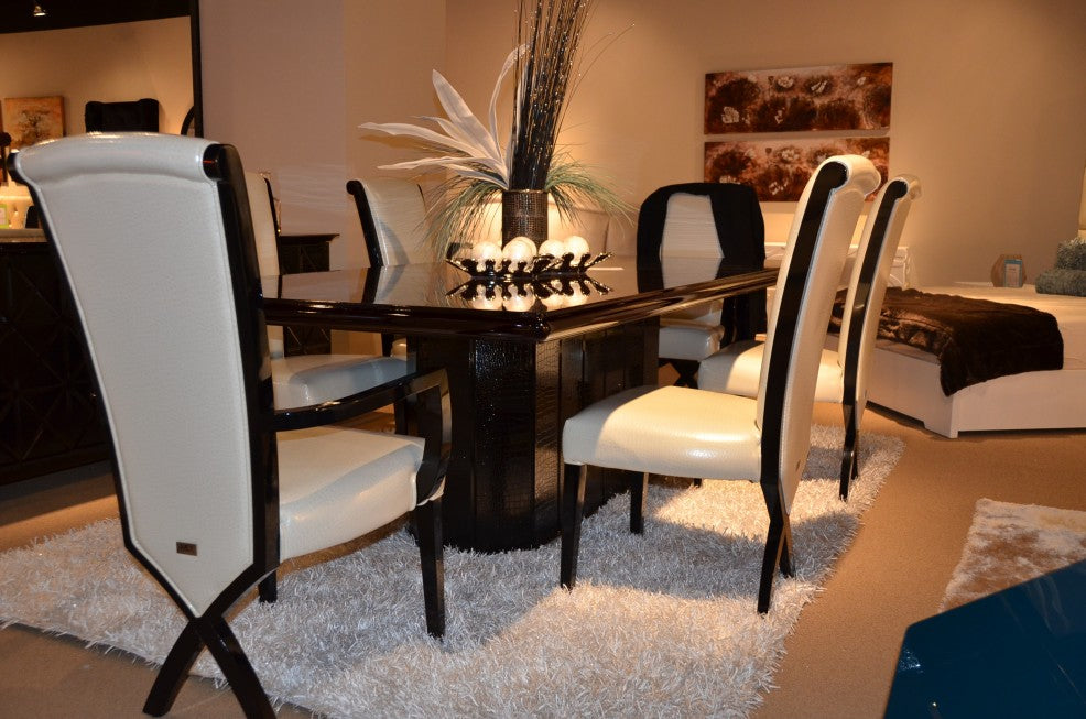 Supreme Luxury Ebony Veneer and Black Crocodile Dining Table