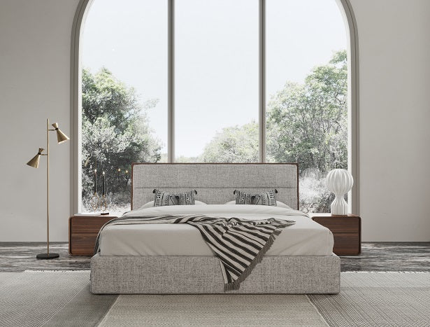 Modrest Dustin - Modern Grey Fabric & Walnut Trimmed Bedroom Set