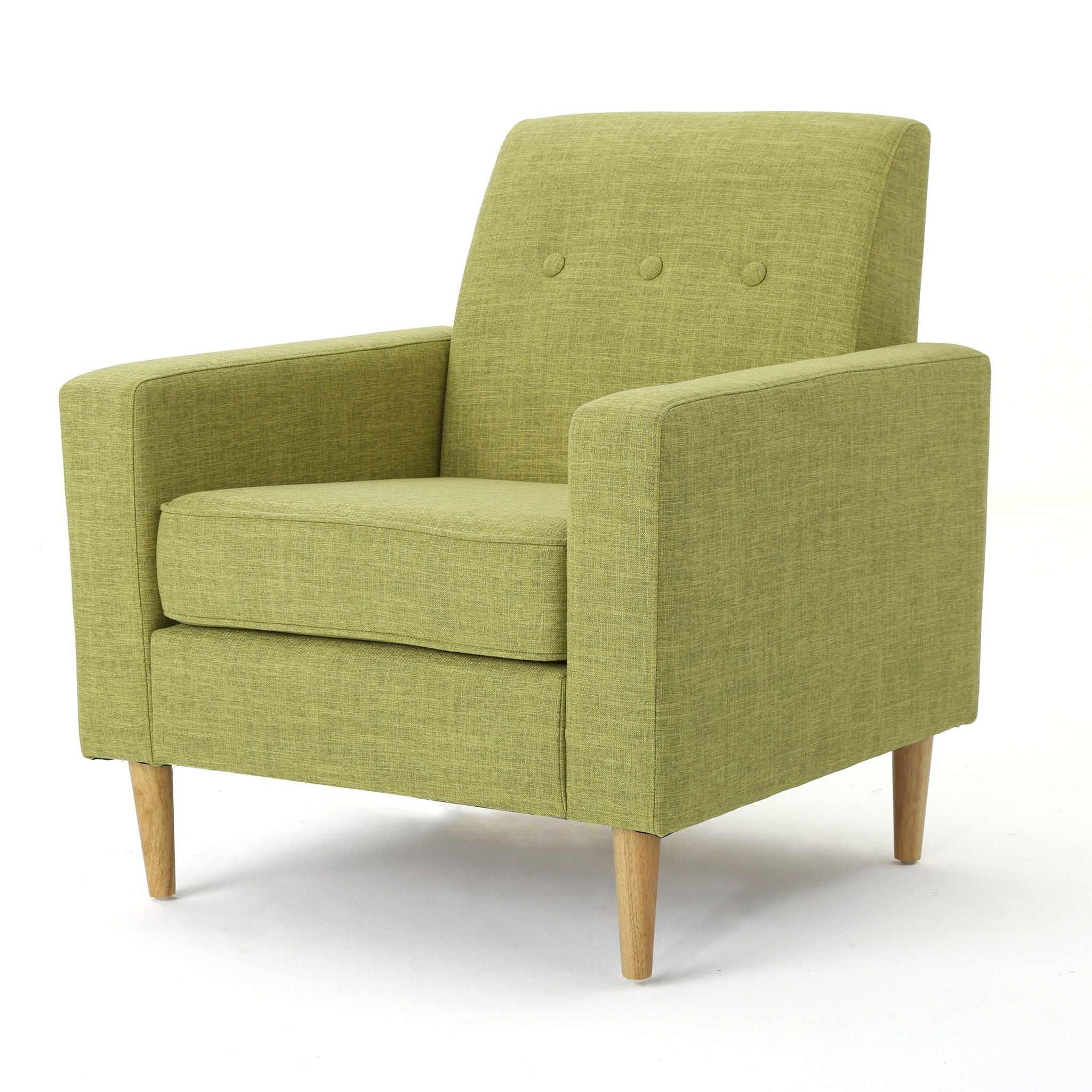 Modern Club Chair, Elegant Fabric With Rubberwood Legs - Green
