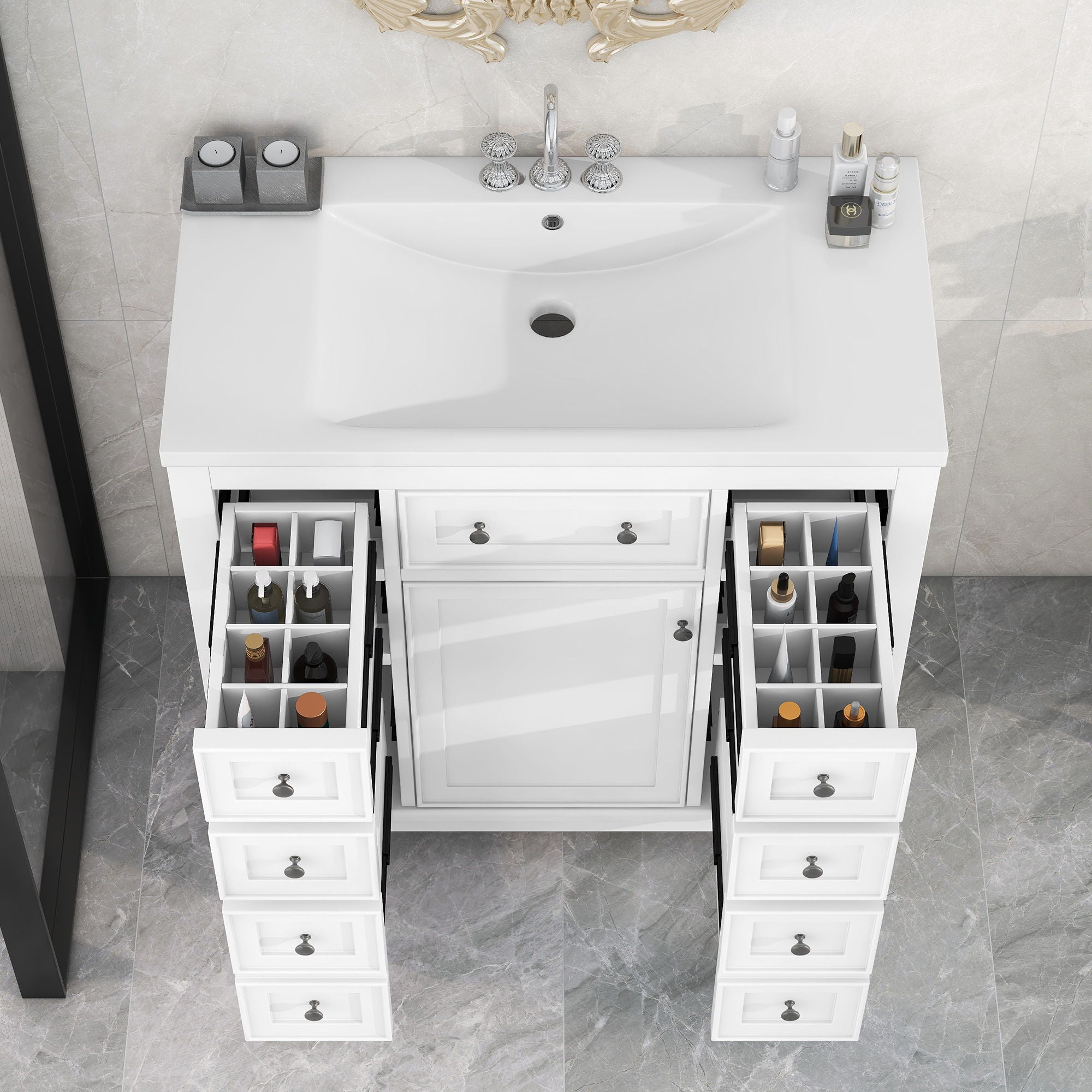 Modern Bathroom Vanity With Sink Combo, 6 Drawers And 1 Cabinet