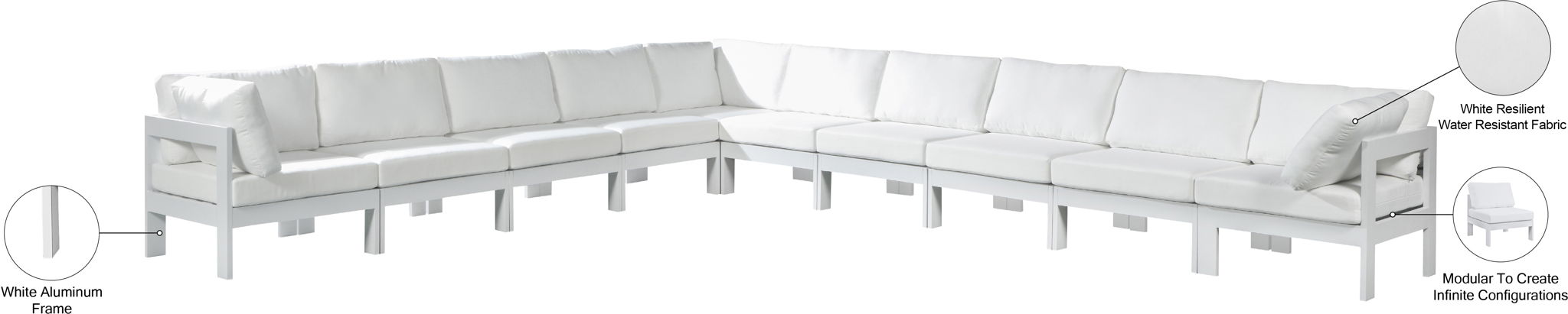 Nizuc - Outdoor Patio 10 Piece Modular Sectional With White Frame
