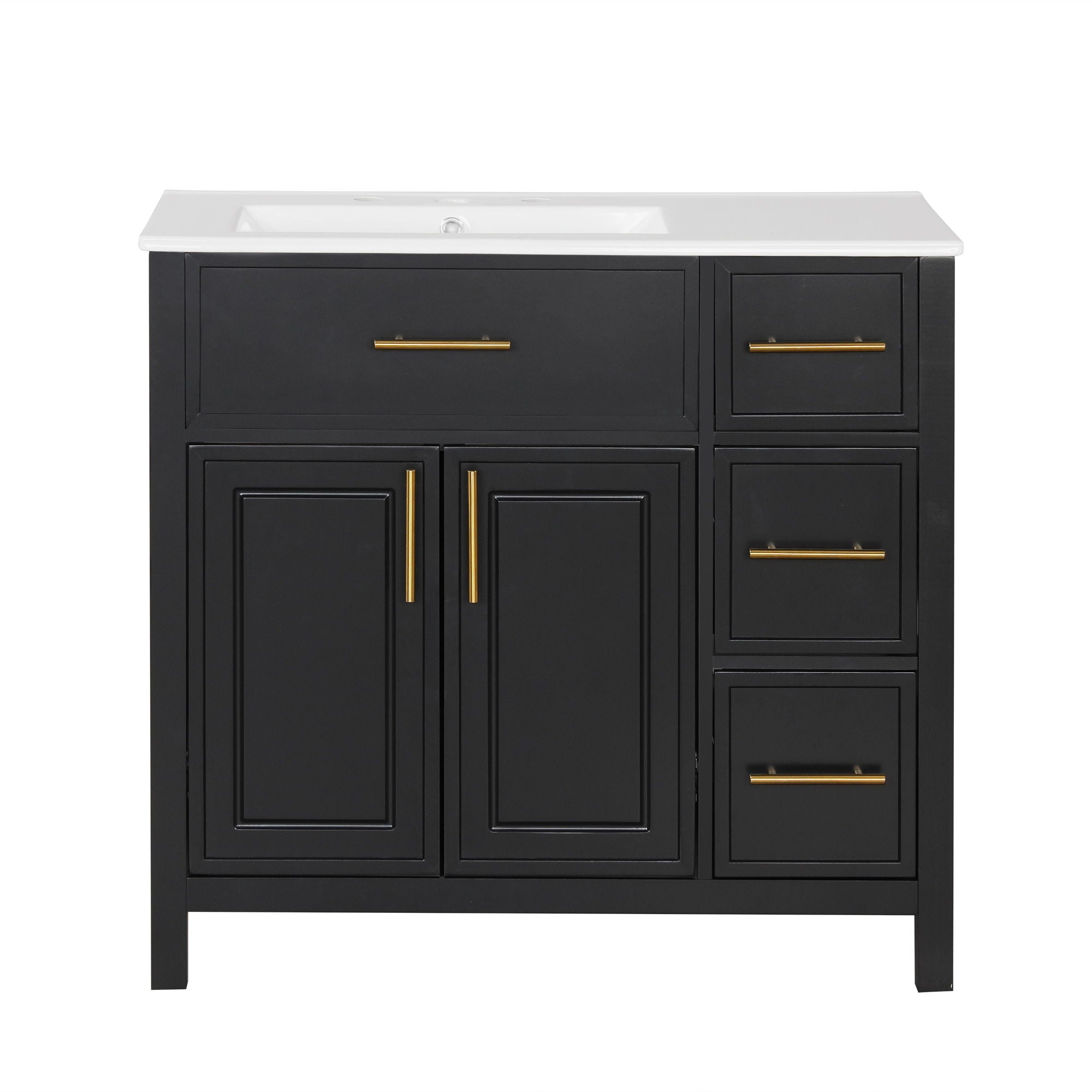 Modern Bathroom Vanity With Sink Top, 2 Doors And 3 Drawers