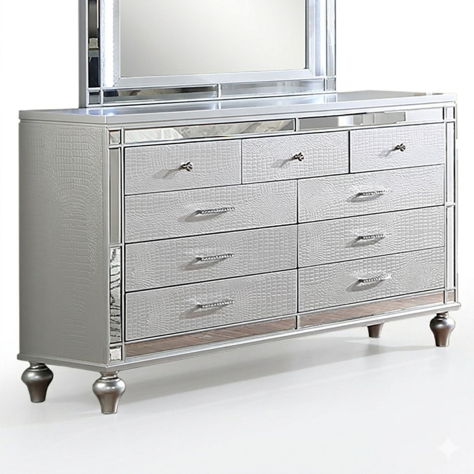 1 Piece Dresser With Snake Skin Bedroom Furniture - Silver