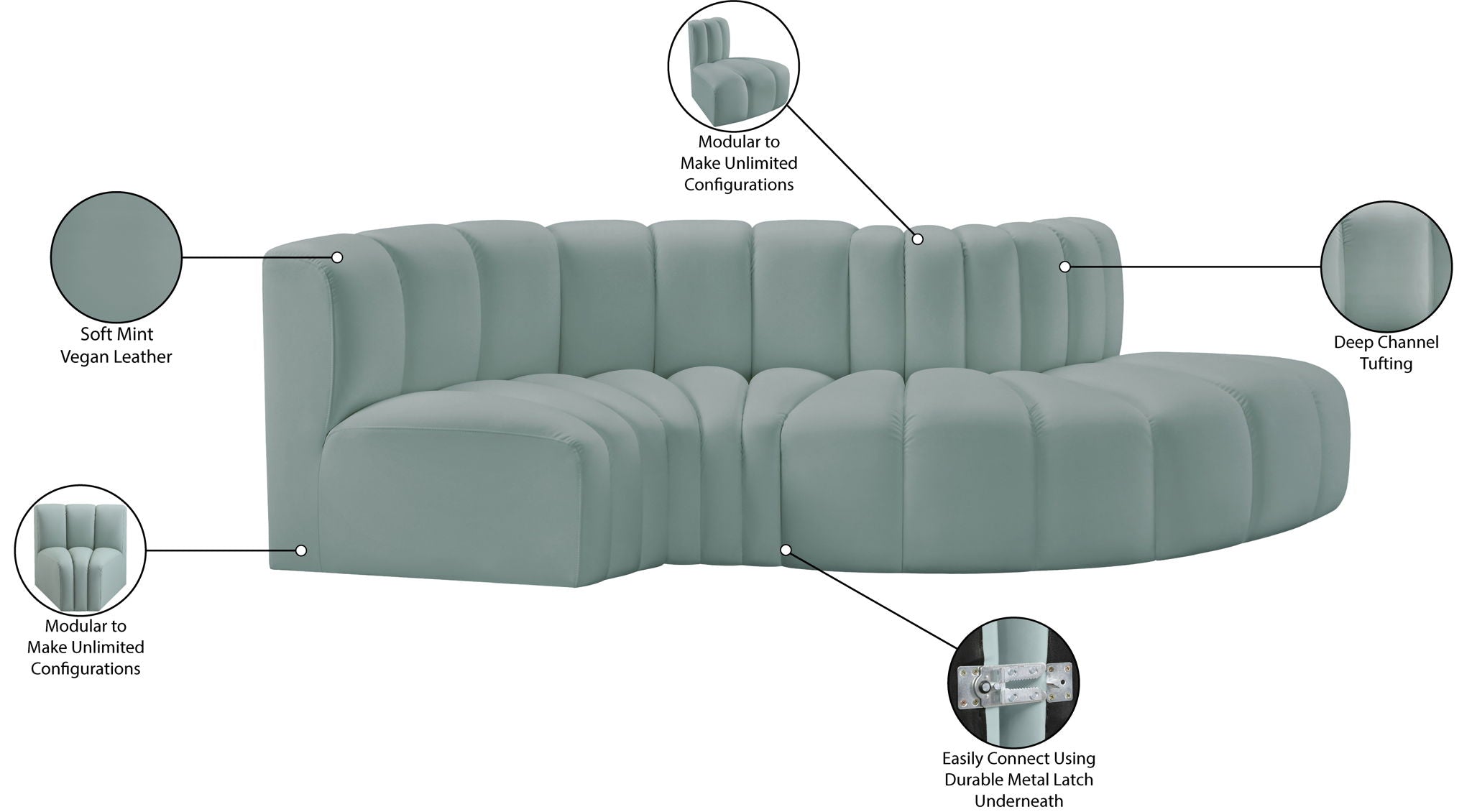 Arc - Faux Leather 4 Piece L-Shaped Modular Sofa