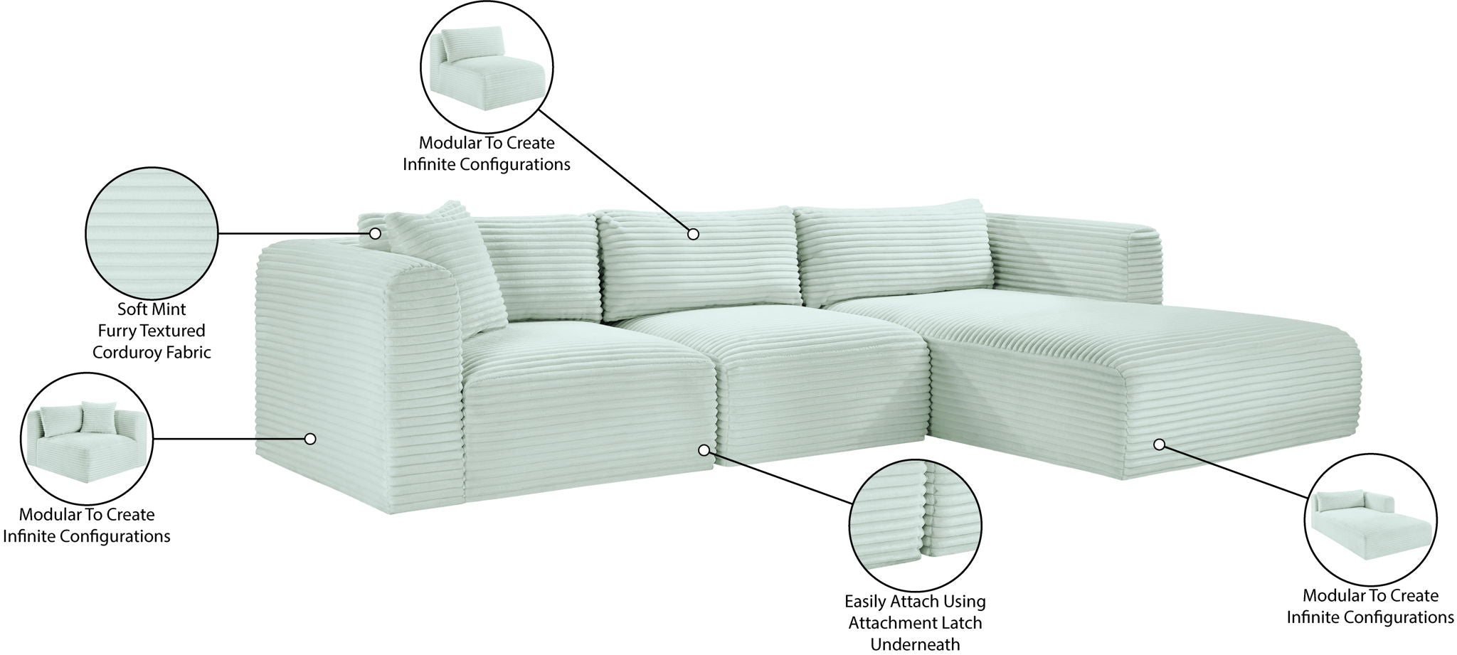Shaggy - 3 Piece Modular Sectional