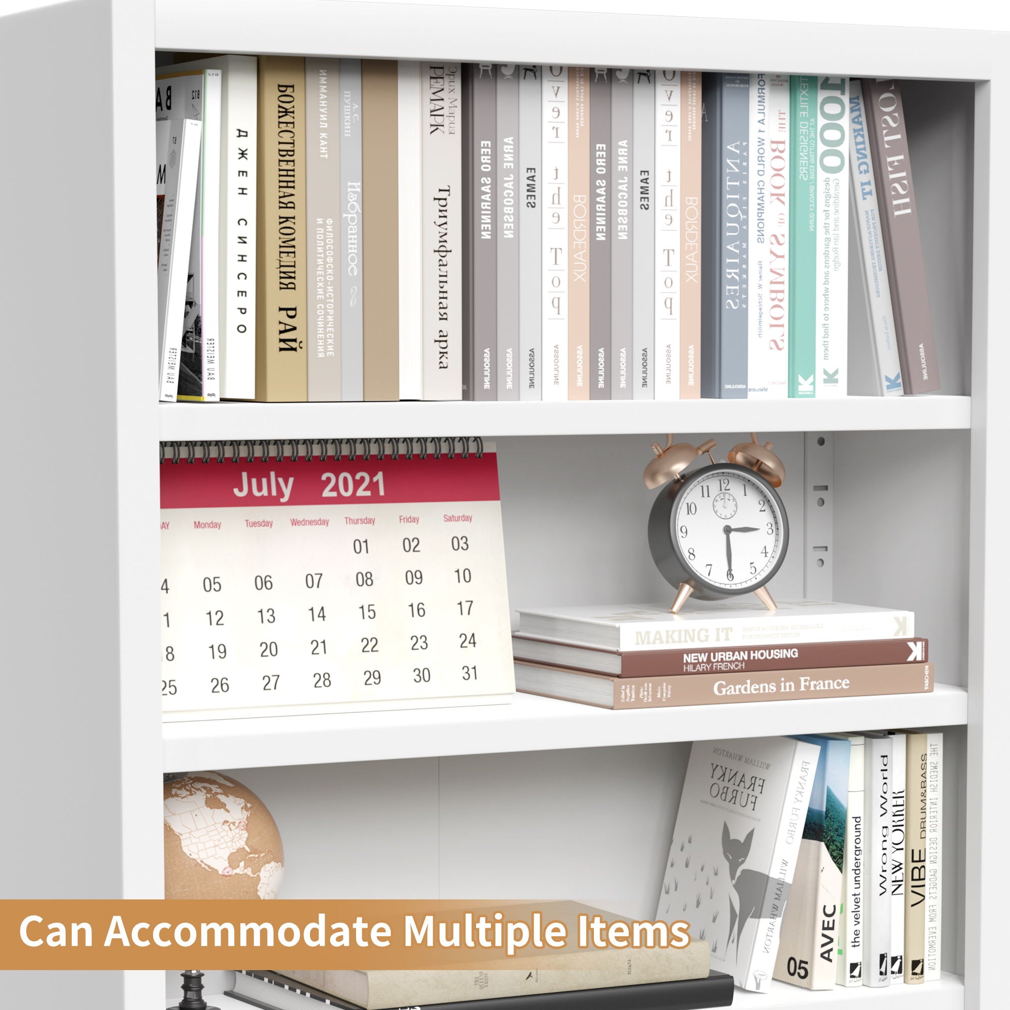 Bookcase Tall 5-Tier Adjustable Storage Shelf With Door Deep - White