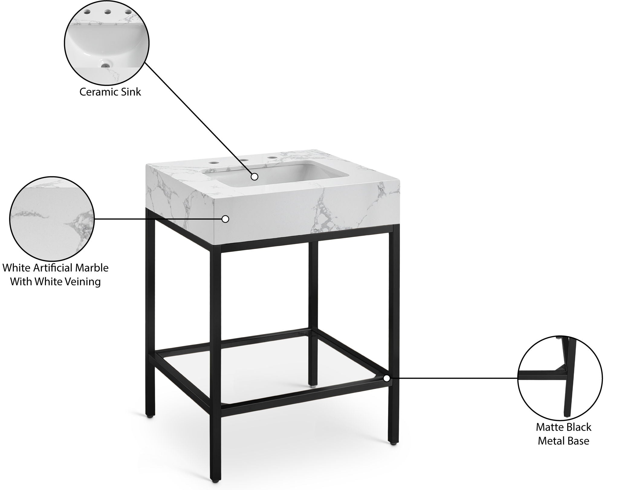 Marmo - Engineered Marble Bathroom Vanity With Black Base