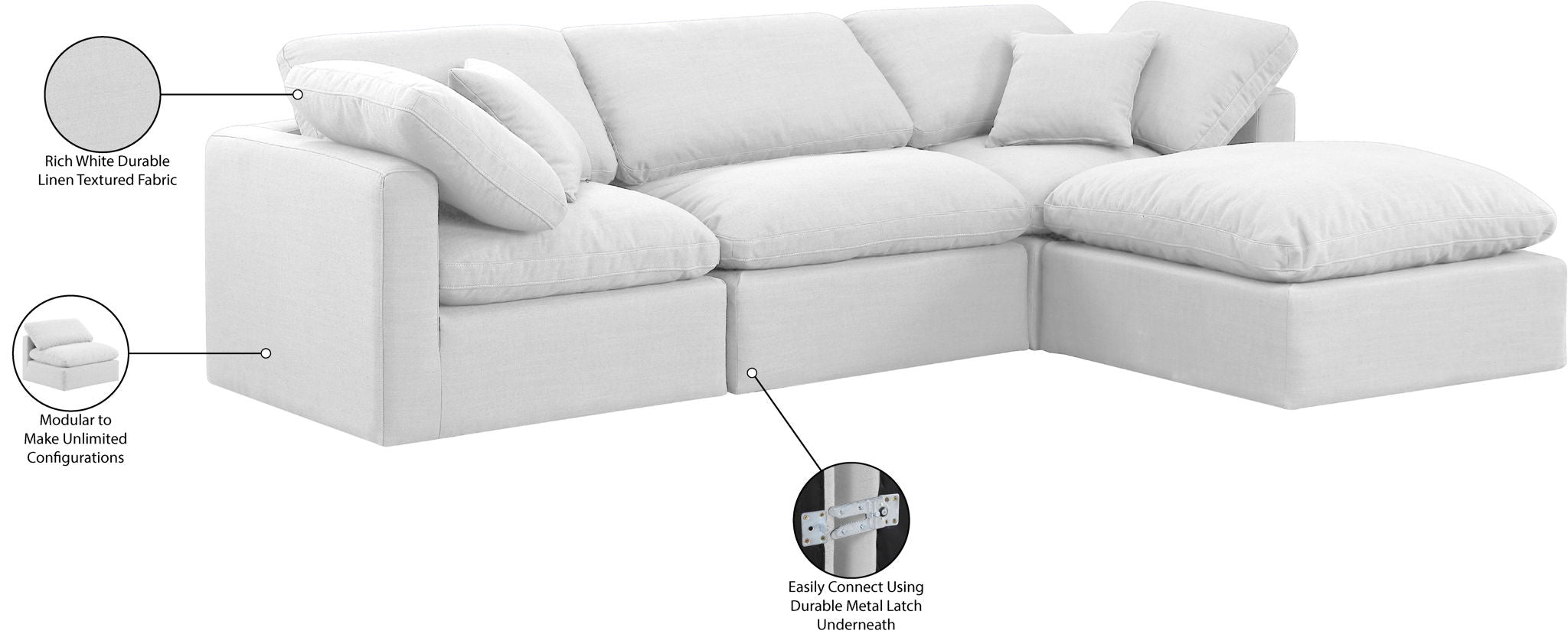 Indulge - Linen 4 Piece Modular Sectional With Chaise - White