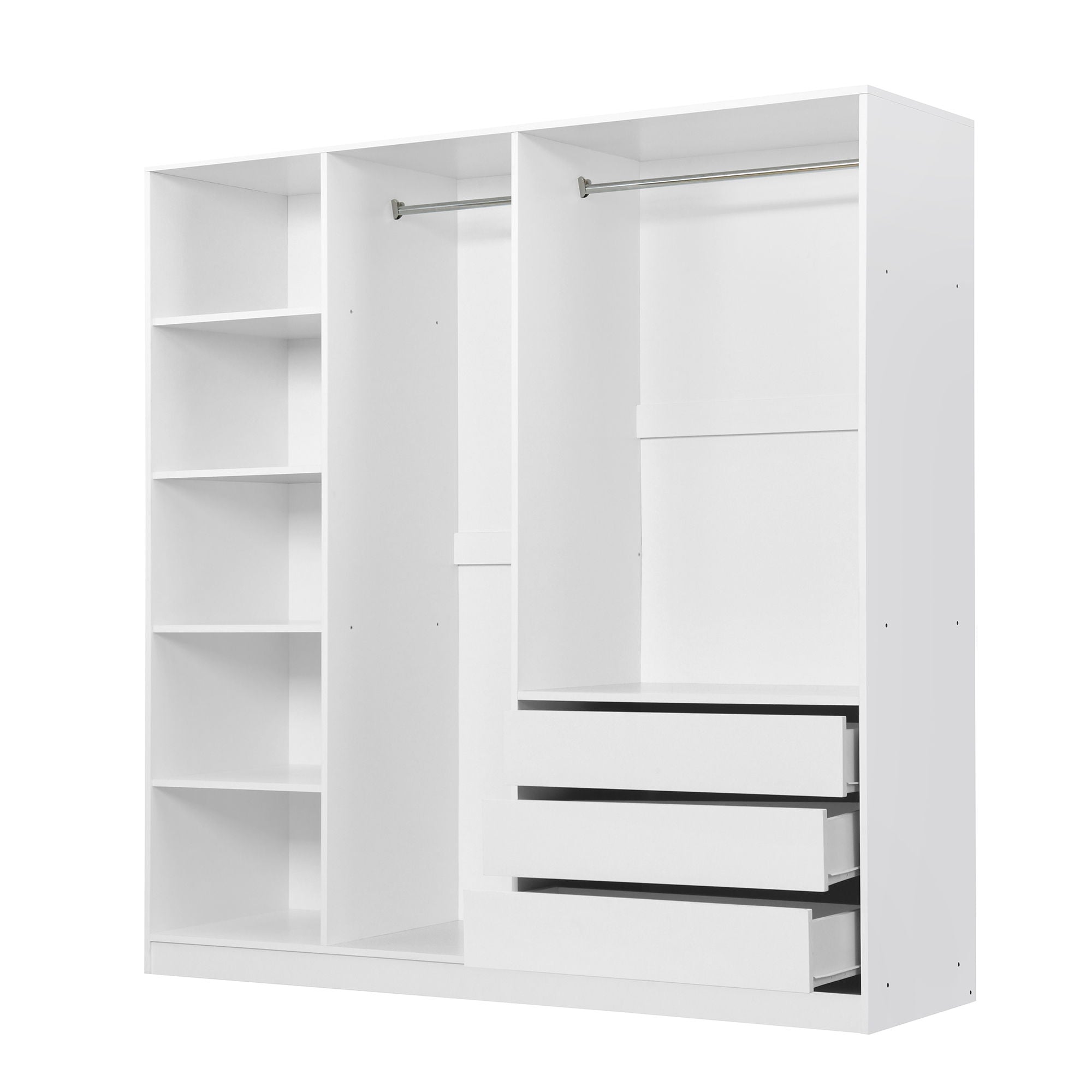 Doorless Storage Wardrobe For Dedroom With Shelves And 3 Drawers - White