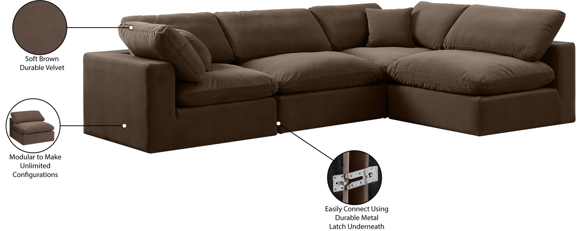 Comfy - 4 Piece Velvet Modular Armless Sectional
