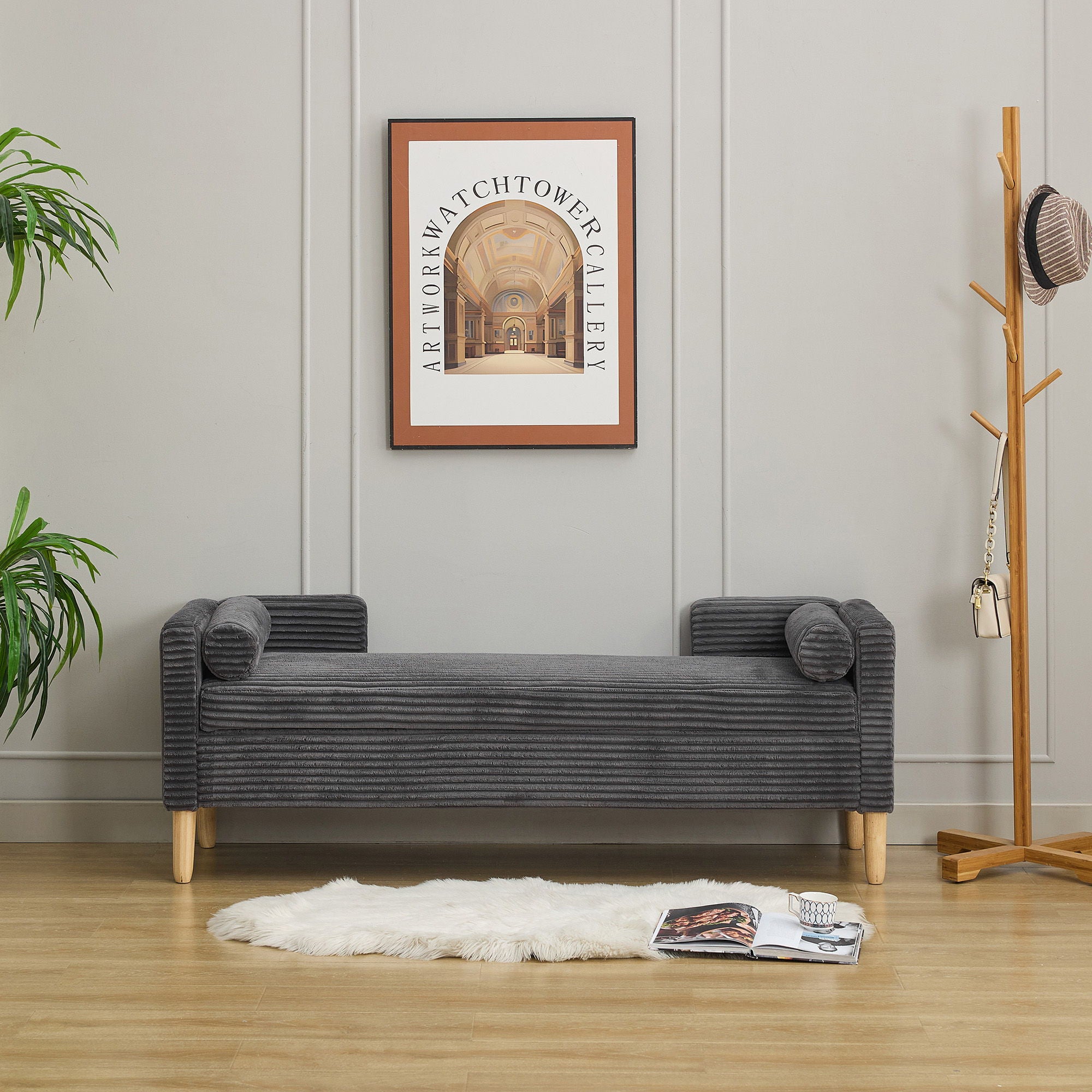 Upholstered Corduroy Flip Top Storage Bench For Living Room