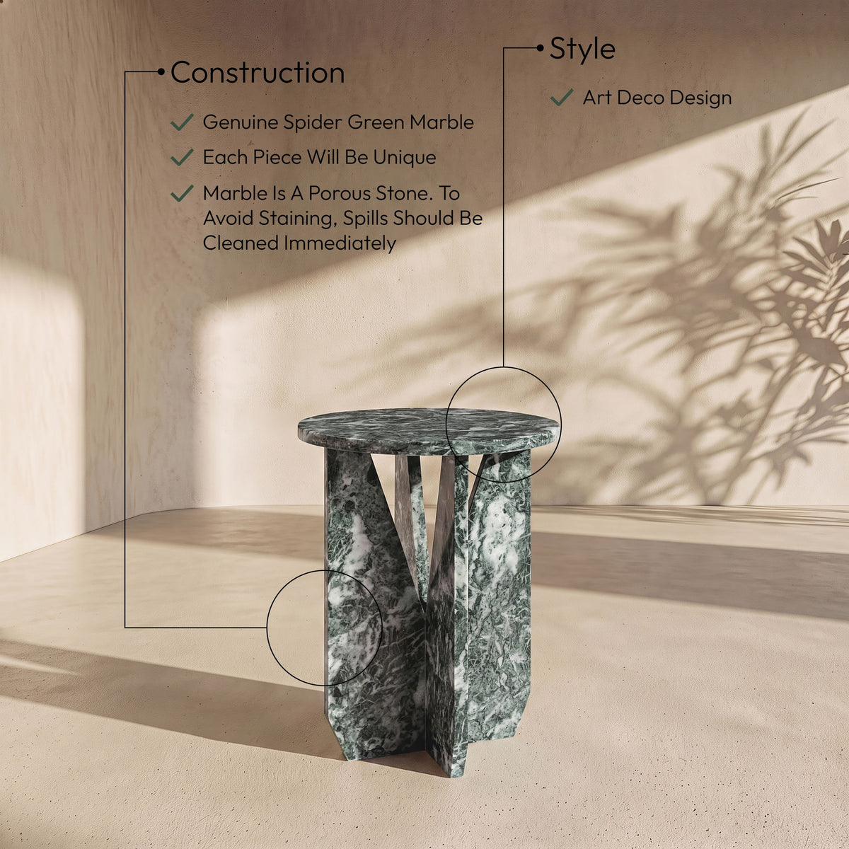 Alba - Genuine Marble End / Side Table
