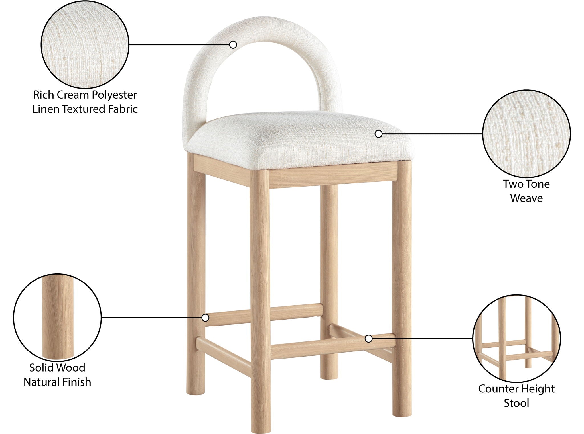 Conrad - Linen Counter Stool With Natural Legs