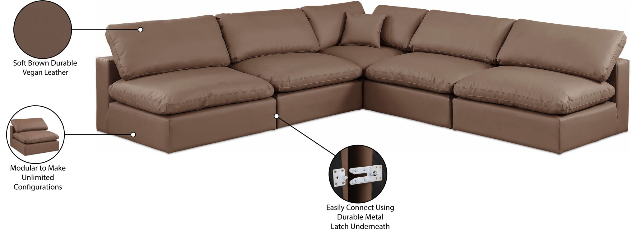 Comfy - 5 Piece Faux Leather Modular Corner Armless Sectional