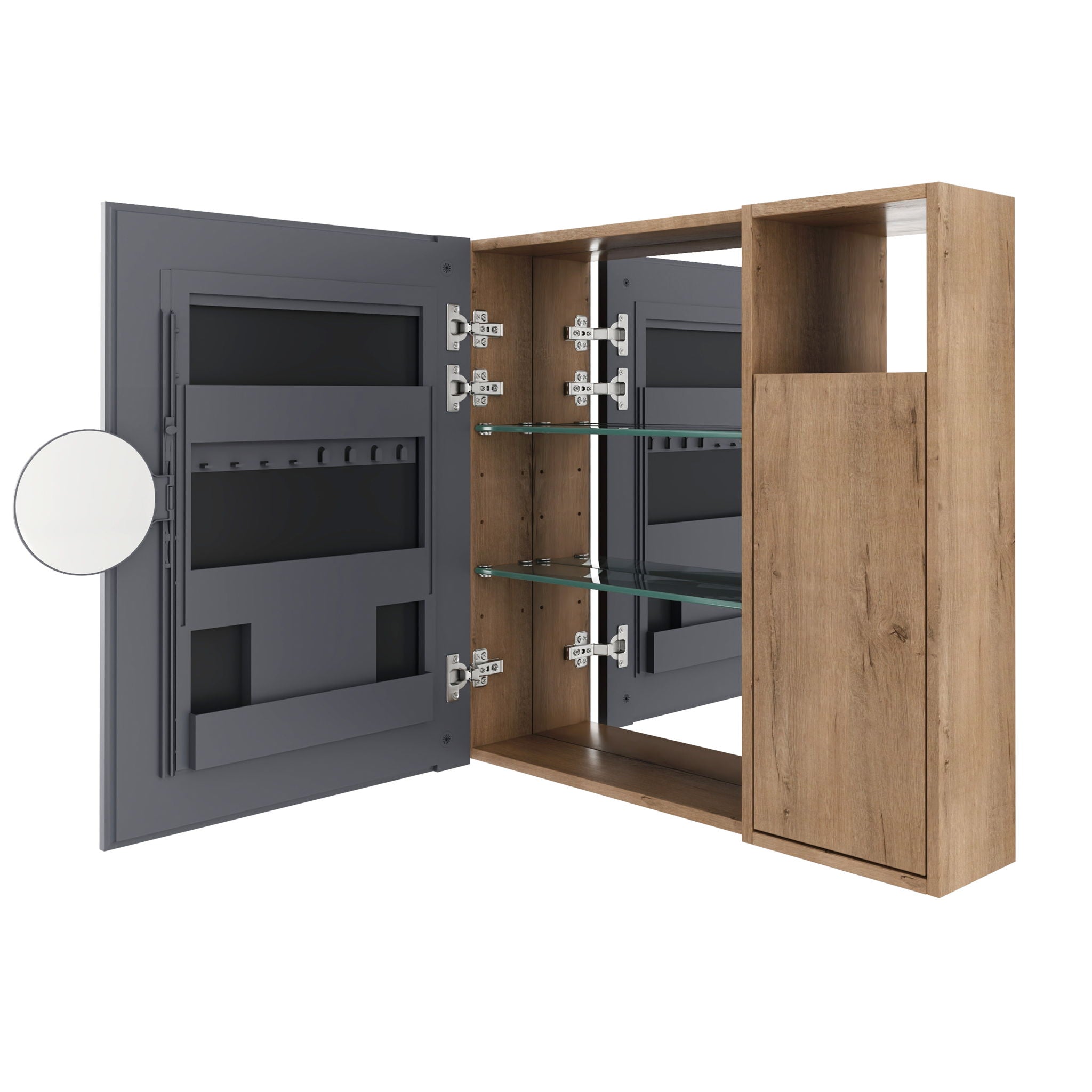 Wall Mounted Bathroom Mirror Cabinet With Soft Close Door, Storage Cabinet - Imitative Oak