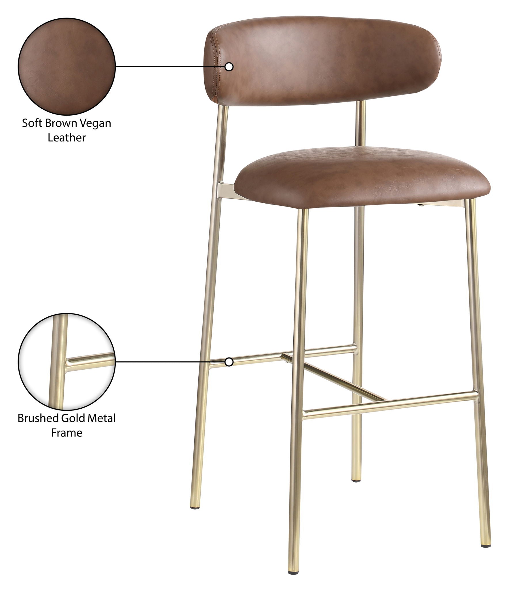 Lupita - Vegan Leather Upholstered Bar Stool With Brushed Gold Frame (Set of 2)