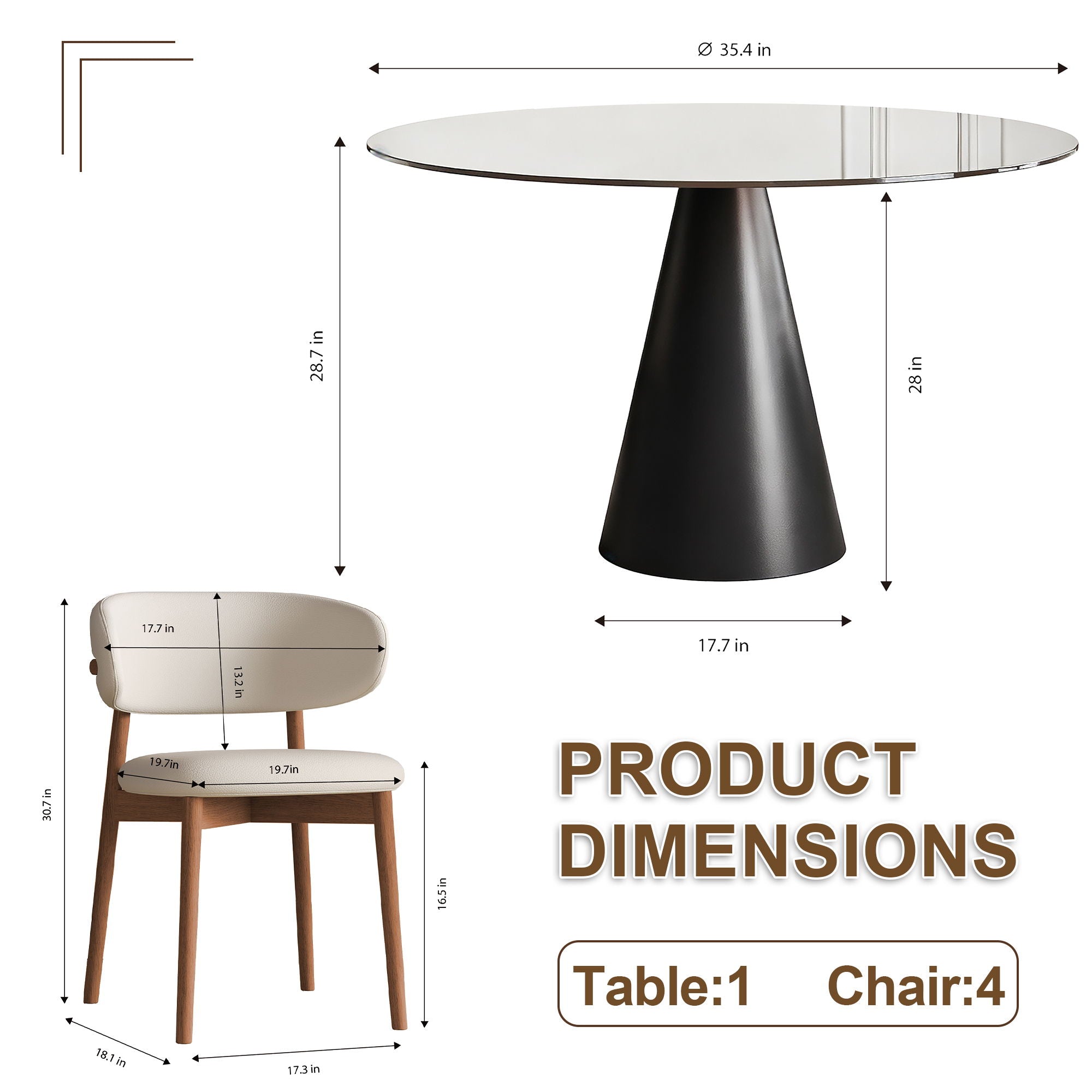Round Dining Table - Black / Brown - Tempered Glass
