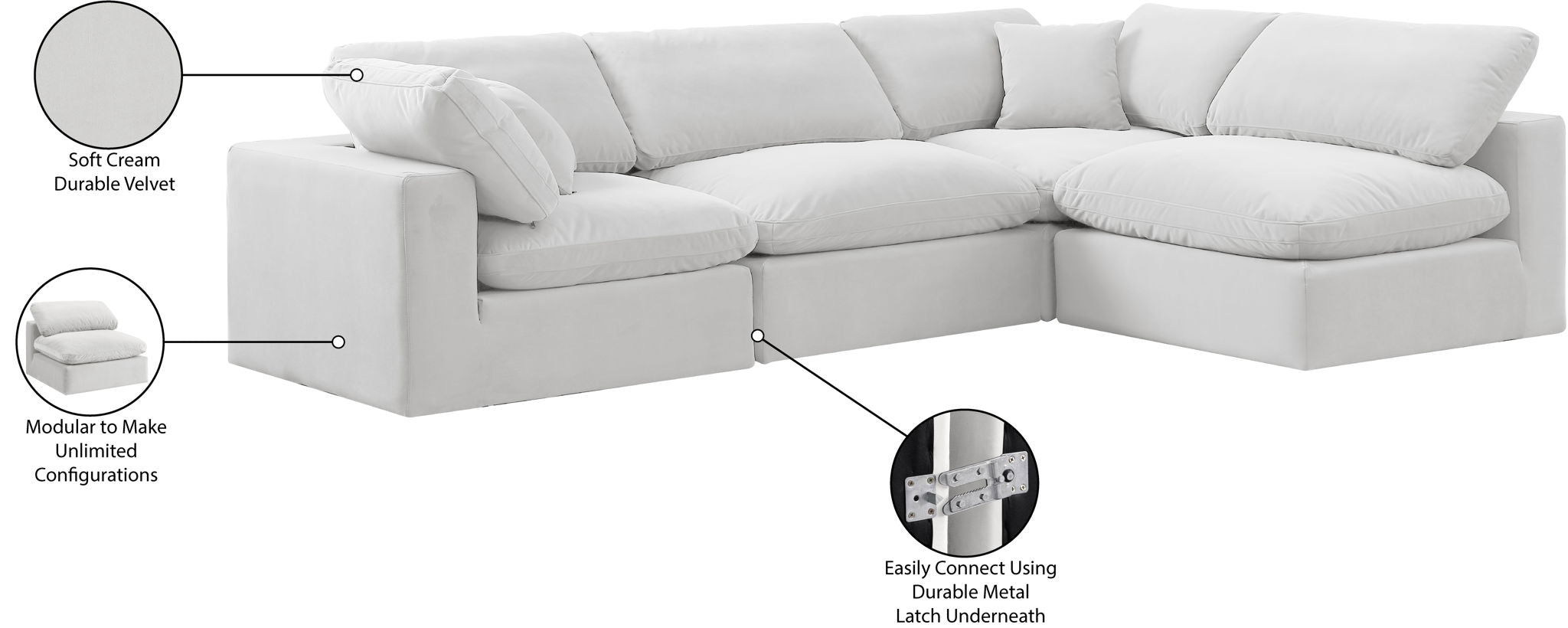 Comfy - 4 Piece Velvet Modular Armless Sectional