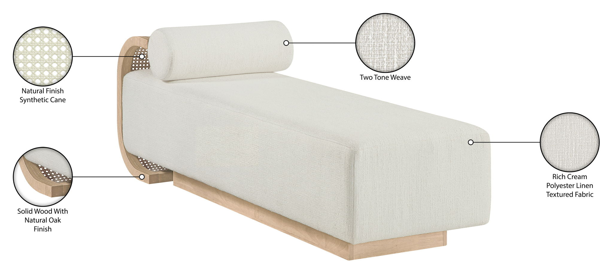 Zephyr - Linen Textured Fabric Upholstered Chaise - Painted Natural Base