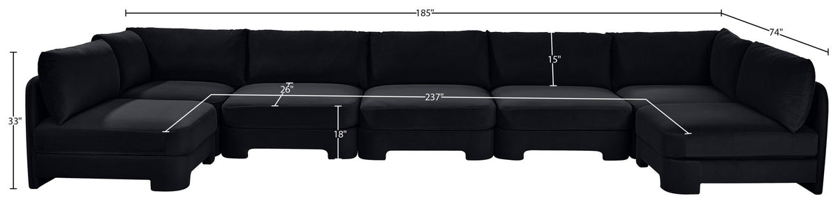 Hammond - Velvet Performance Fabric Upholstered 7 Piece U-Shaped Armless Sectional