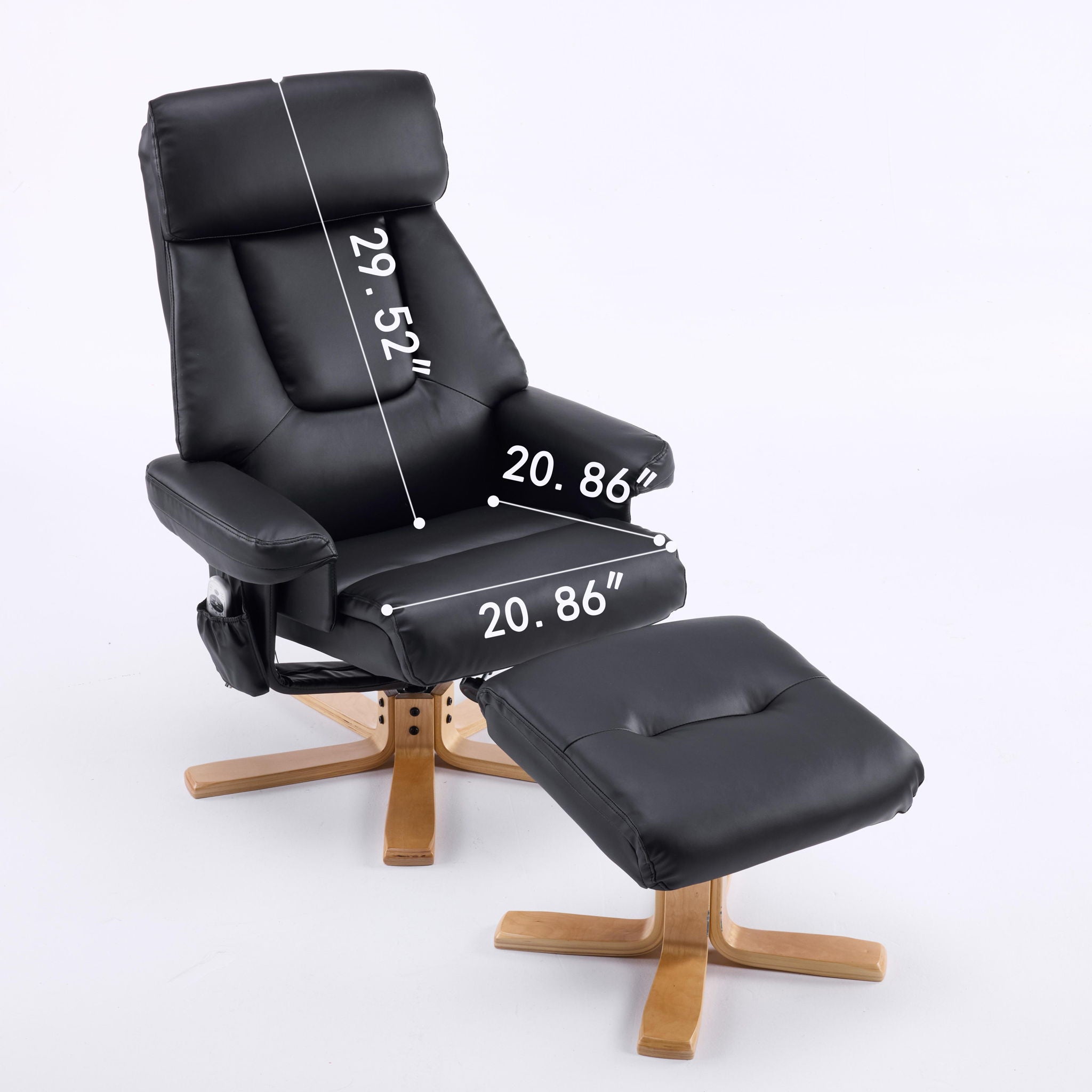 Massage Recliner With Ottoman, 360° Swivel, Heat & Vibration - Black Pu