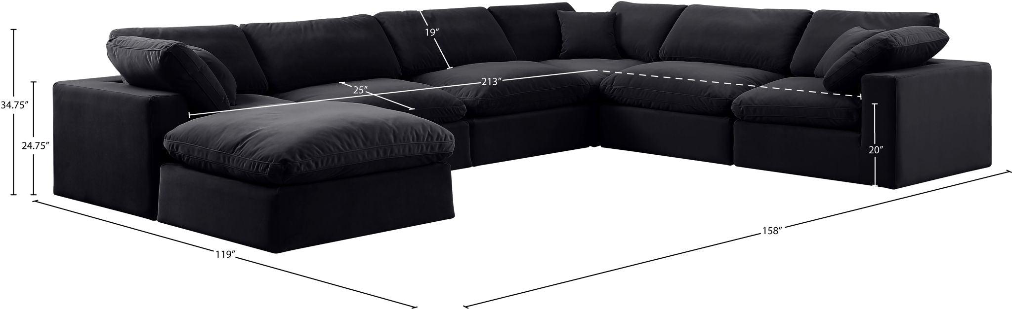 Comfy - 7 Piece Velvet Modular Sectional With Chaise
