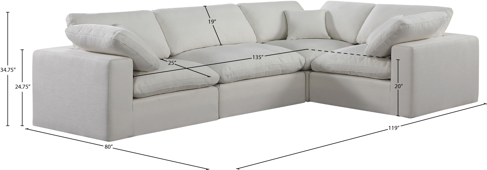 Comfy - 4 Piece Linen Fabric Modular Sectional