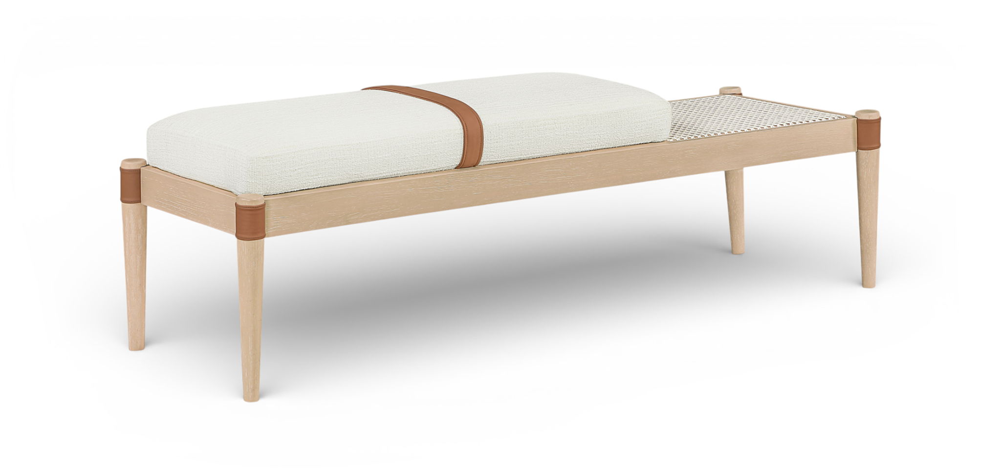 Nara - Linen Textured Fabric Upholstered Bench - Painted Natural