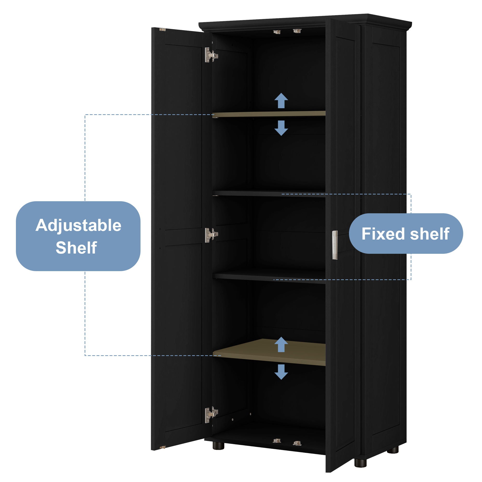 Storage Cabinet With Adjustable Shelves, 2 Doors, Rectangle Design For Bathroom