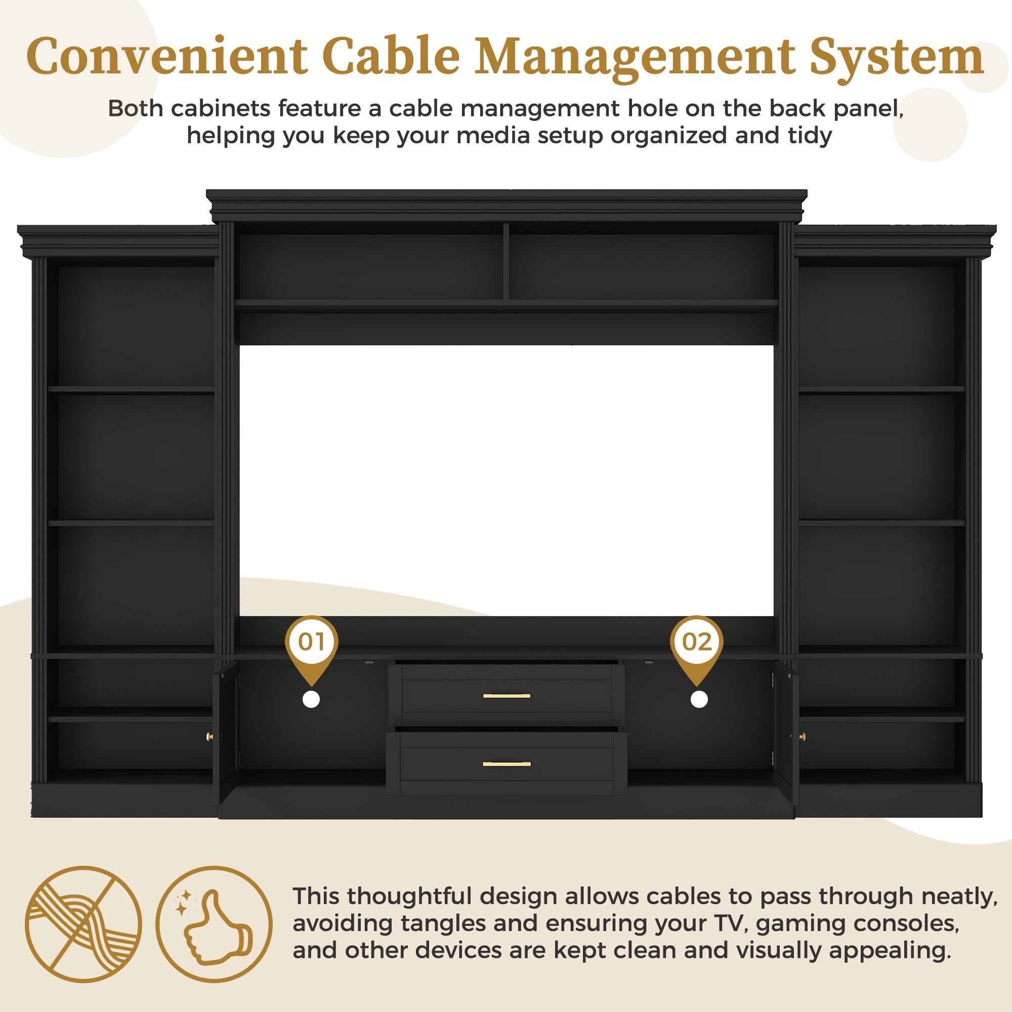 Elegant Entertainment Center Wall Unit With Bookshelves