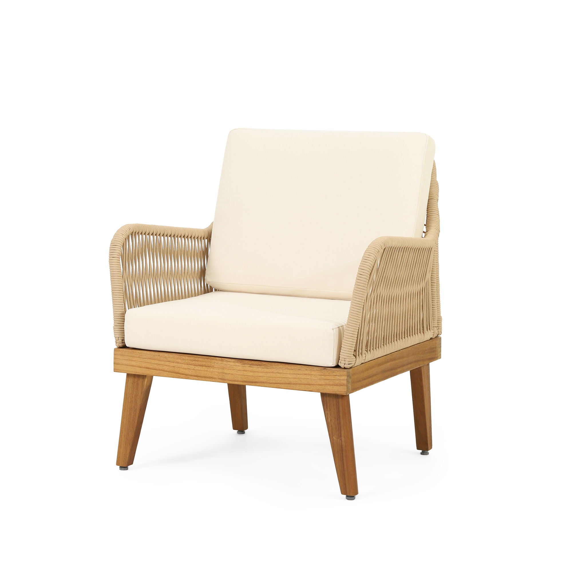Hueber - Outdoor And Rope 4 Seater Chat Set With Cushions - Teak