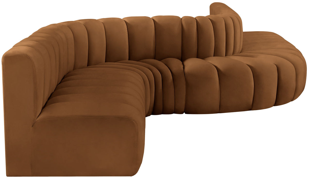 Arc - Velvet 8 Piece Curved Modular Sofa - Saddle