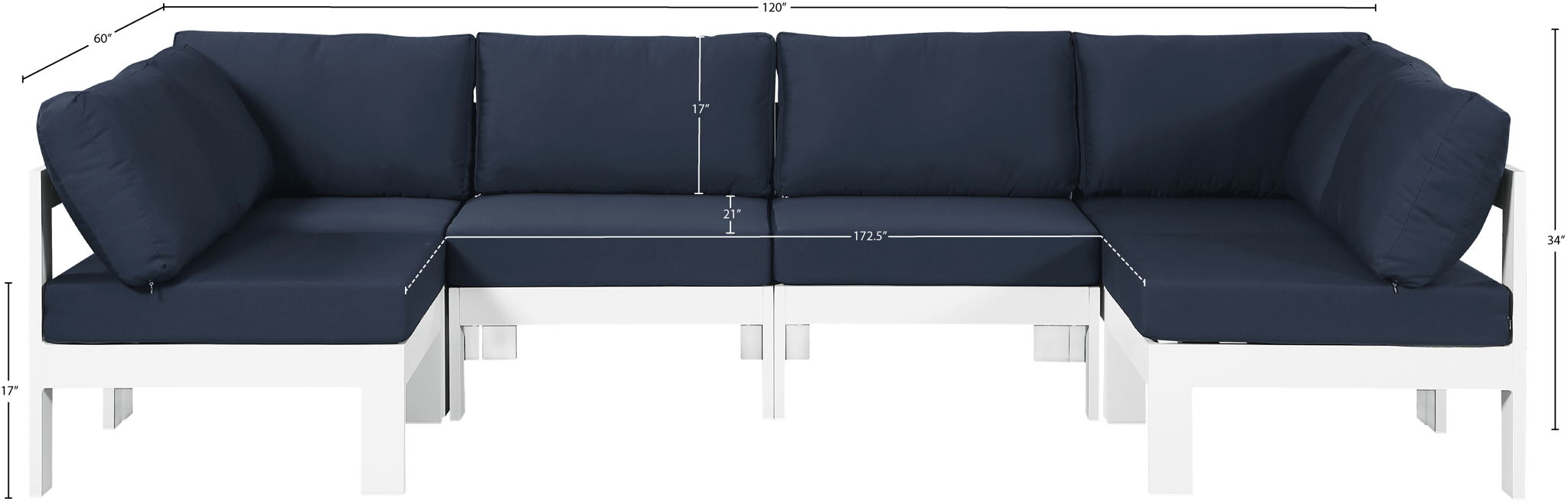 Nizuc - Outdoor Patio 6 Piece Modular Sectional With White Frame