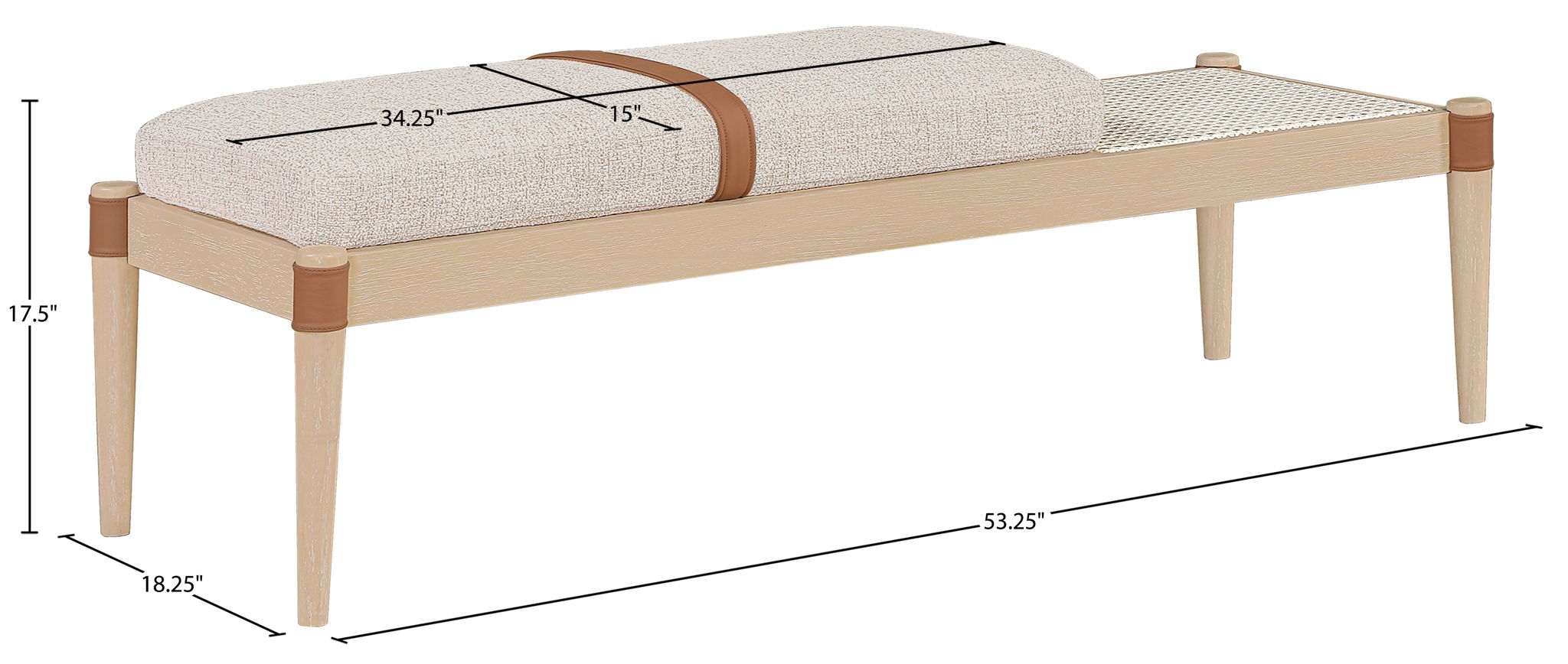 Nara - Linen Textured Fabric Upholstered Bench - Painted Natural