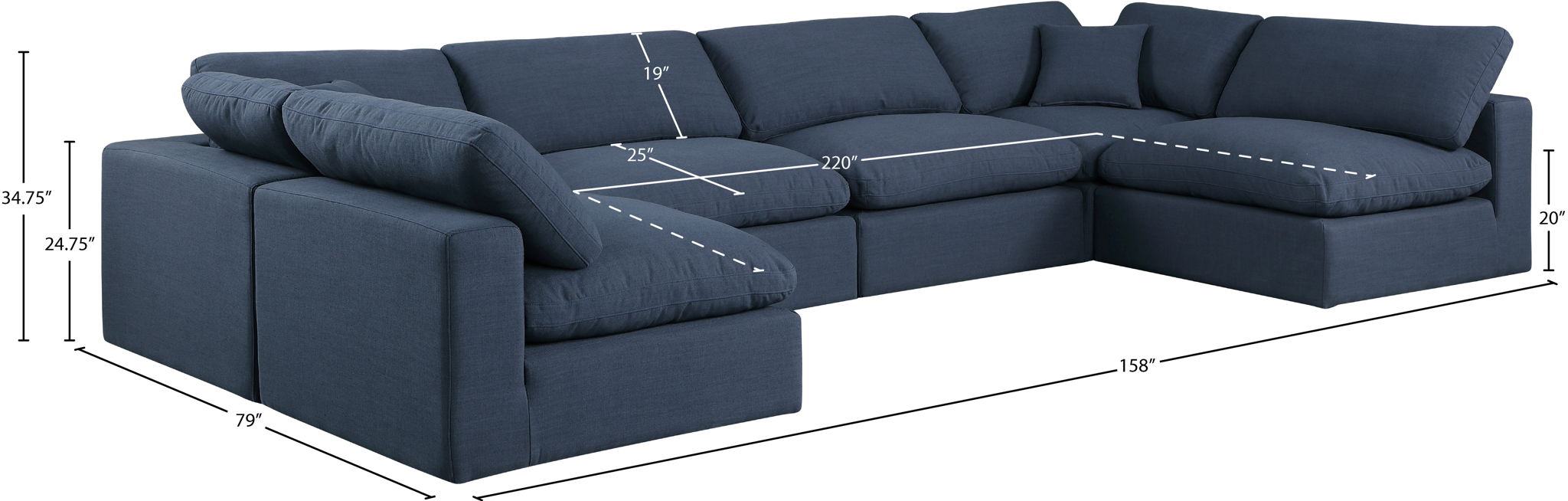 Comfy - 6 Piece Linen Modular Armless Sectional