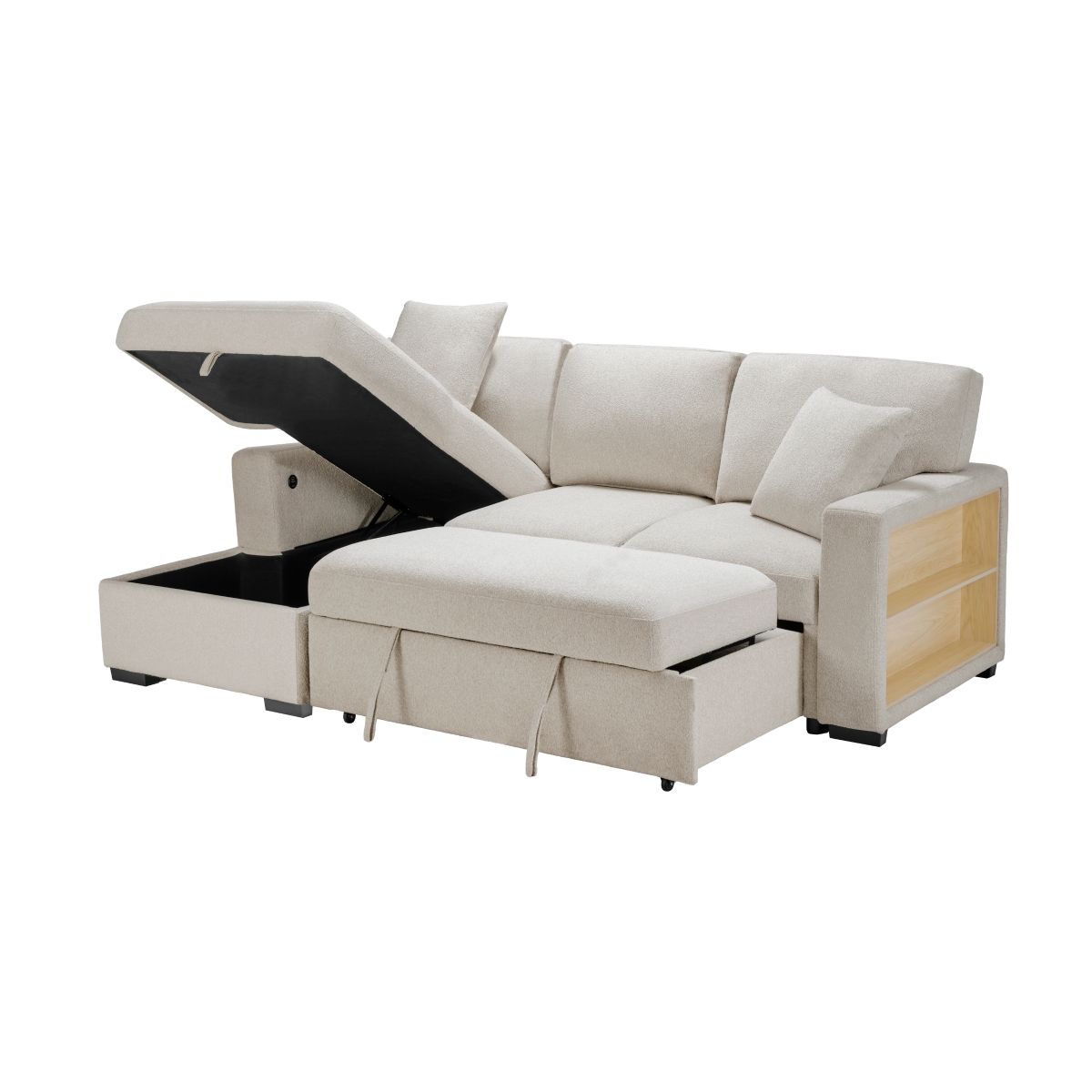 Pompano - Sectional With Chaise, Pull-Out Bed And Hidden Storage, Charging Ports