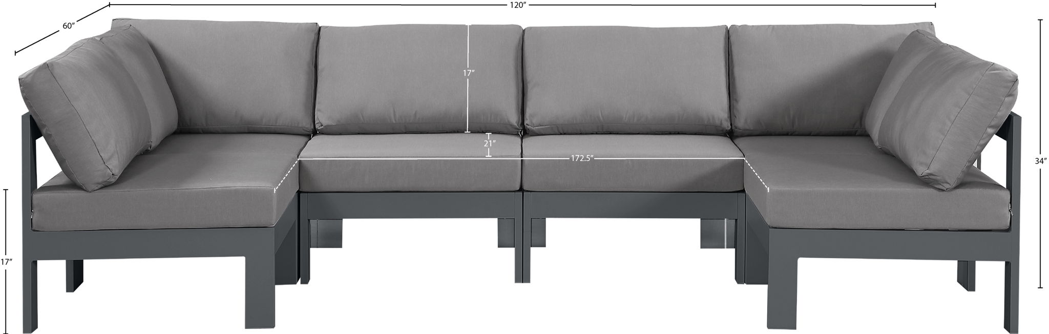 Nizuc - Outdoor Patio 6 Piece Modular Sectional With Gray Frame