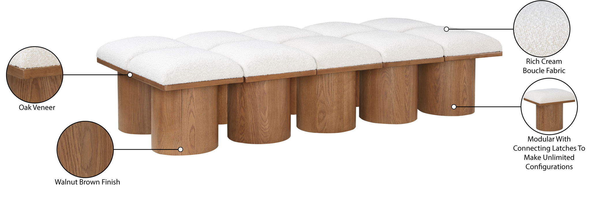Pavilion - 10 Piece Modular Bench With Brown Base