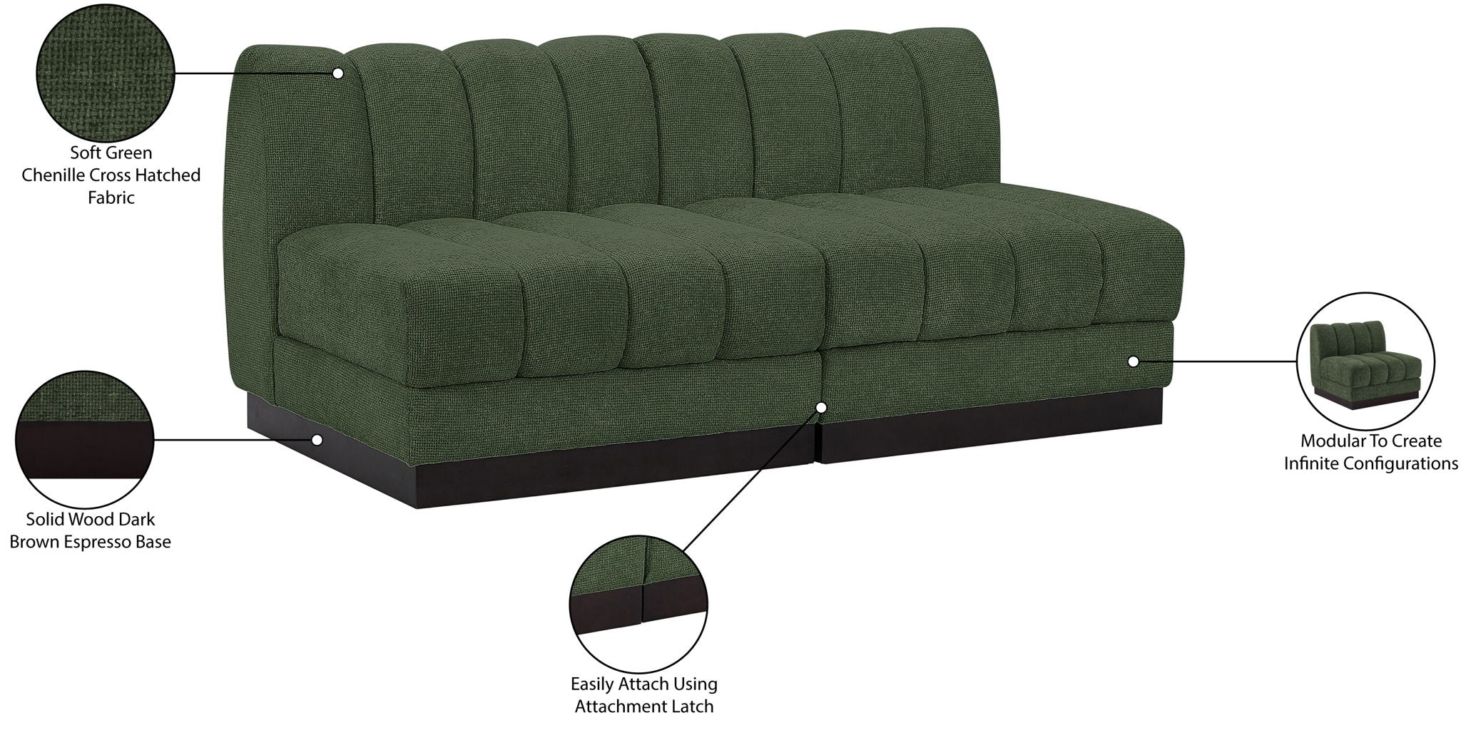 Quinn - 2 Seat Modular Armless Sofa